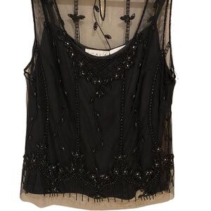 Scala Vintage Black Beaded Elegant Holiday Party Cami Top. Sz-M